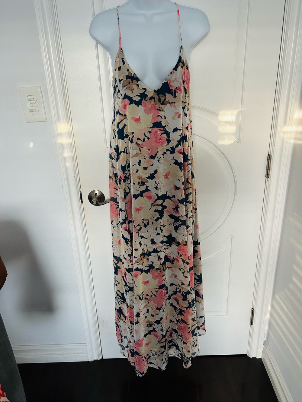 Nicole Miller Floral Slip Maxi Dress in Pink, Navy & Cream